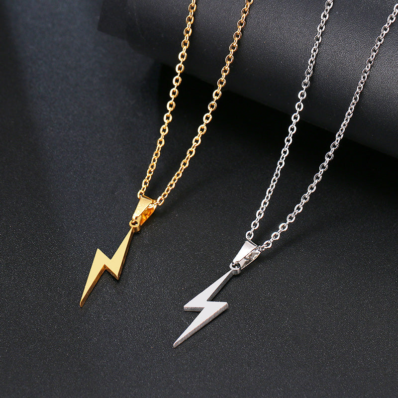 C - Lightning Bolt Charm Dainty Necklace 14K Gold or Sterling Silver Plated on Stainless Steel Thunder
