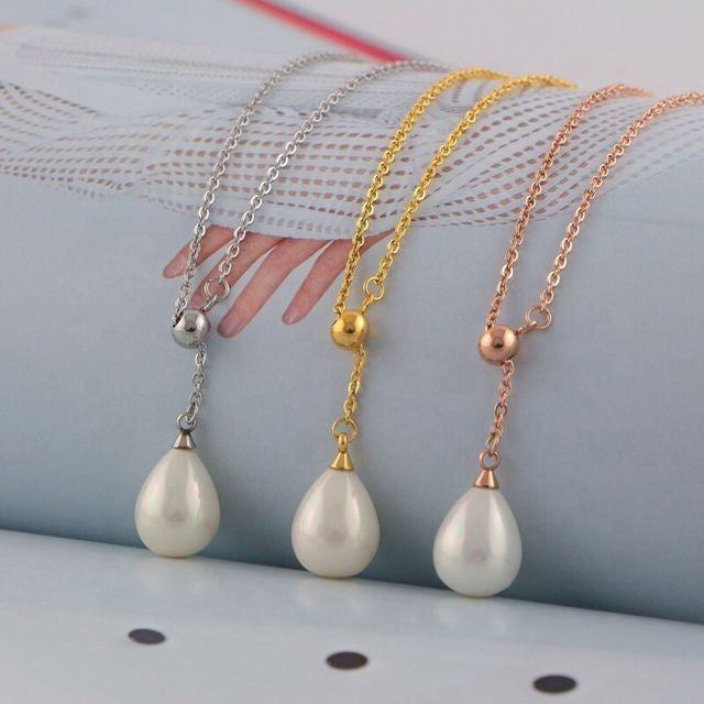 PA - Real Drop Pearl Pendant With 925 Sterling Silver White Gold, Yellow Gold, or Rose Gold Colour Chain Necklace With Celeste 925 Fresh Water Pearls Collection Sterling Silver gift box