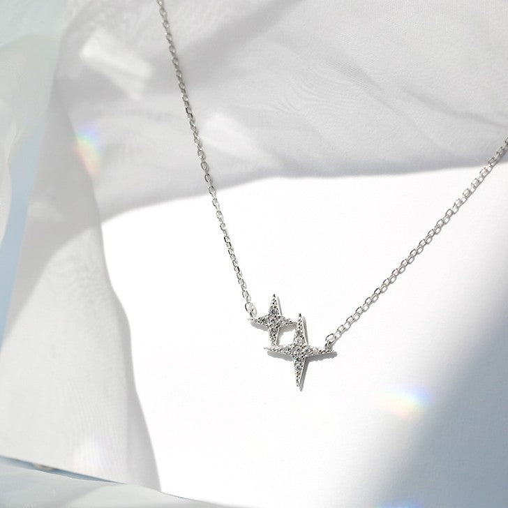 O - Shooting Stars 925 silver jewelry star Zircon pendant necklace