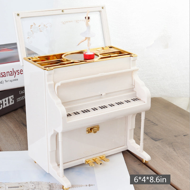 White Piano Upright Music Box Ballerina Dancing Classical Gift Musical Gifts