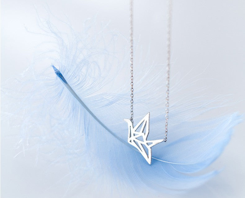 100% Pure Silver Cut Out Crane Pendant Necklace Animal Pendant for girls