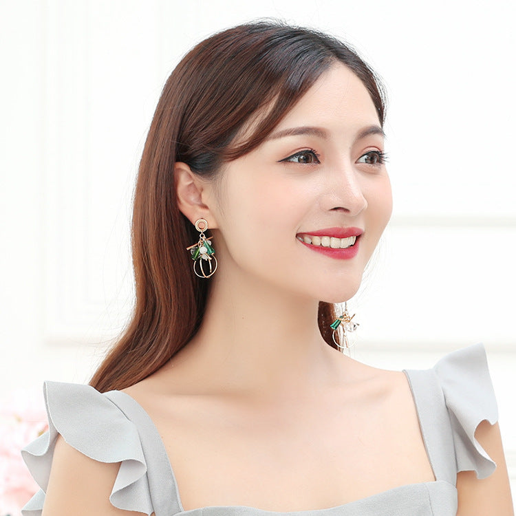 Z - Asymmetrical Circle Geometric Long Crystal Gold Alloy Drop Earrings Rhinestone Fashion Earring Gift