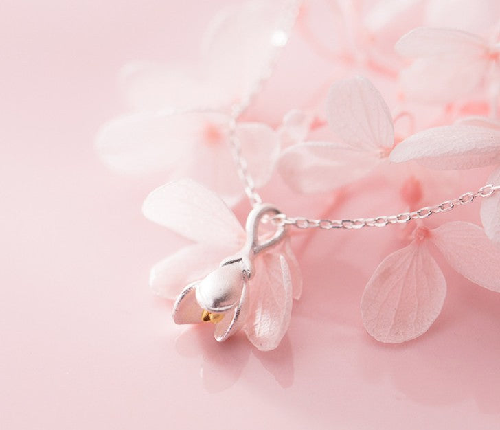 Rose Flower Necklace 100% Pure silver Rose Pendant for girls