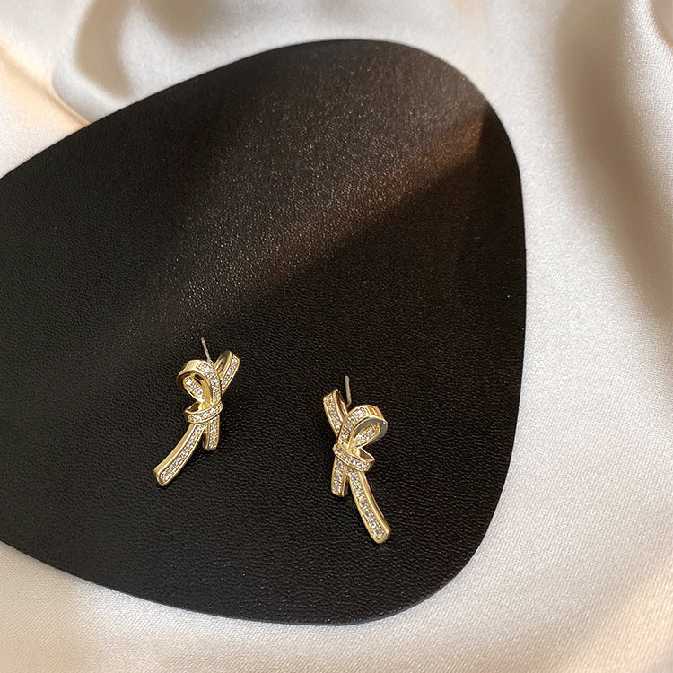 K - Crystal Bow Knot Rhinstone Earrings 925 Sterling Silver Post Gold Dainty Earring Jewellery Gift