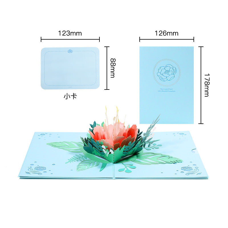 C - 3D Flowers Blue peony greeting cards for Mothers