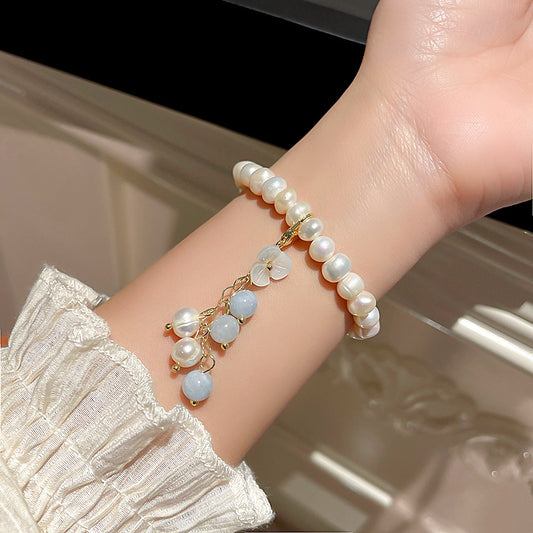 Flower Real Fresh Water Pearl Gold Bead Bracelet Gift