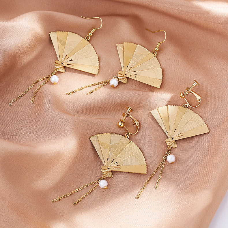 A - Gold Fan Phoenix Dangle Drop Earrings Fashion Jewellery Handmade Earring Gift