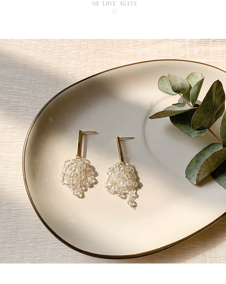 H - Gold Beaded Tassel 925 Sterling Silver Earrings Designer Crystal Drop Earrings Jewelry Gift Women