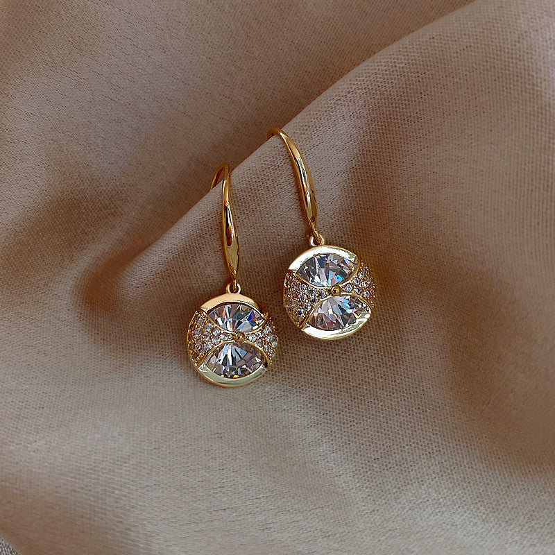 A - Circle Drop Diamond Cubic Zirconia Gold Alloy Dainty Earring Gift