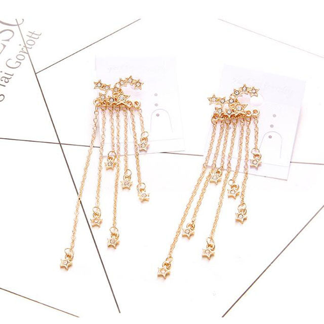 K - Cascading Stars Crystal Rhinestone Alloy Earrings Gift Women Birthday Elegant Modern Fashion
