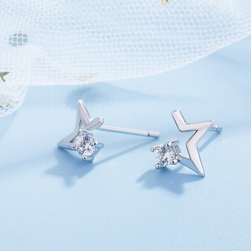 F - Diamond Stars Cubic Zirconia Earrings 925 Sterling Silver Earring