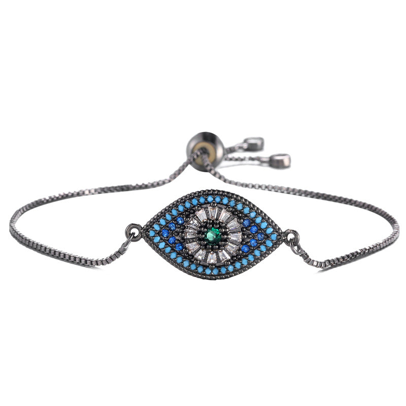 Q - Evil Eyes Bracelet Real Gold Plating Micro CZ Pave Devil Eyes Adjustable Bracelet For Women