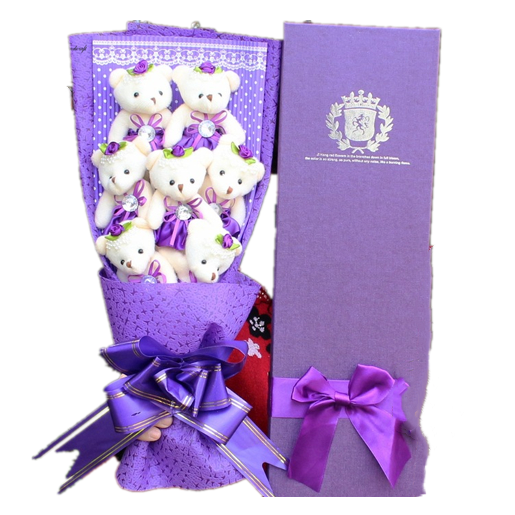 7pc Teddy Bear Bouquet Plush Flower Gift box Valentines, Birthday