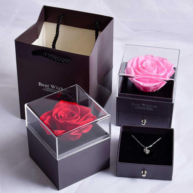 G - Eternal Rose Gift Set Real Preserved Flower with Gold, Rose Gold or Silver Plated Necklace Gifts