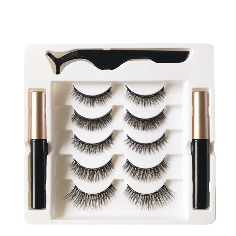 A - 5 Pairs Mixed Styles M°5 3D Magnetic Eyelashes with Eyeliner Natural False Lashes Eyeliner Kit