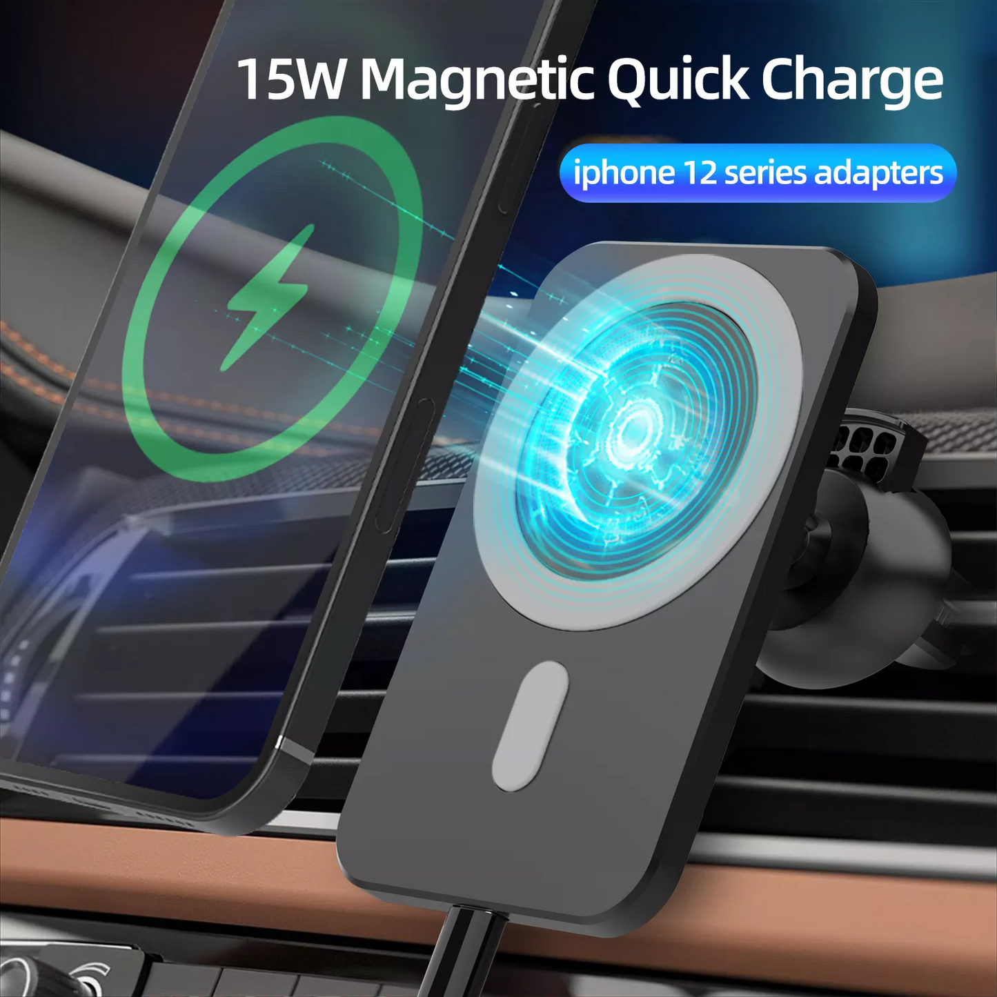 K - 15W fast magnetic wireless charger car mount car phone holder