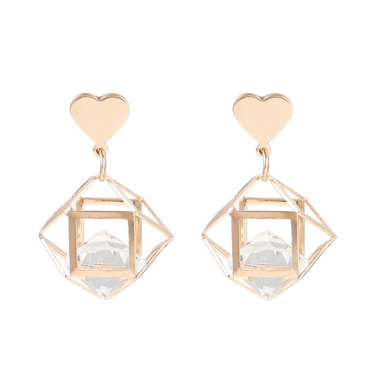 D - Gold Prism Crystal Earrings Acrylic Rhinestones French Elegant Drop Earrings Jewelry