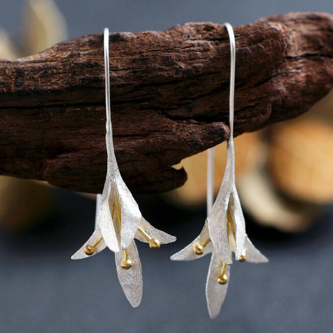 925 silver original handmade elegant temperament long orchid Earrings for Women