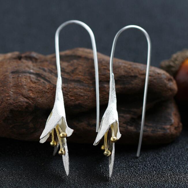 925 silver original handmade elegant temperament long orchid Earrings for Women
