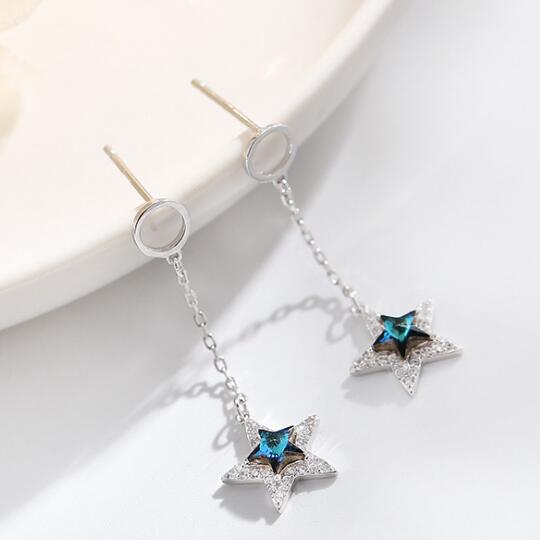 S925 Silver Temperament Personality five-pointed star Super Fairy Earrings for women