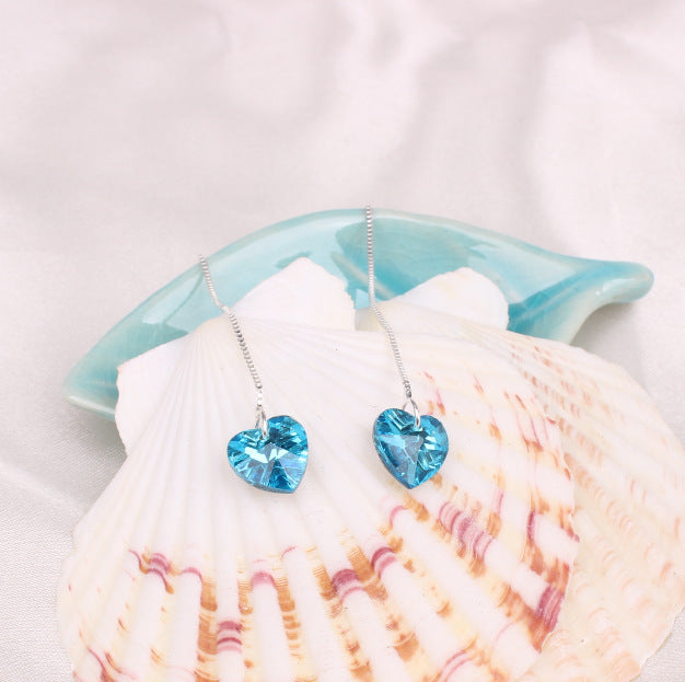 Z - Heart of the Ocean Crystal Earrings 925 Sterling Silver Blue Purple Earring Gift