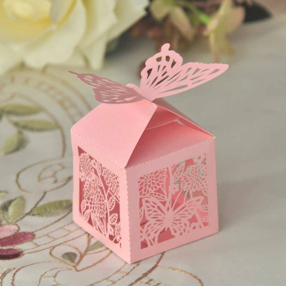 M - 20pc Party Favor Boxes Laser Cut Box Ribbon Graduation Birthday Wedding Bridal Gift White Pink Red
