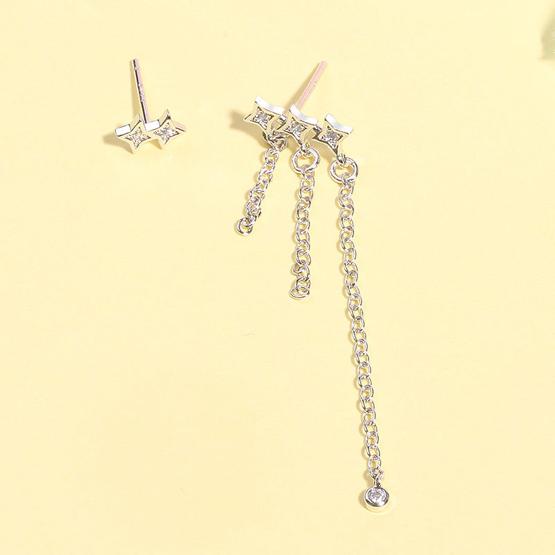 F - Stars Cubic Zirconia Asymmetrical Earrings 925 Sterling Silver Earring Gift