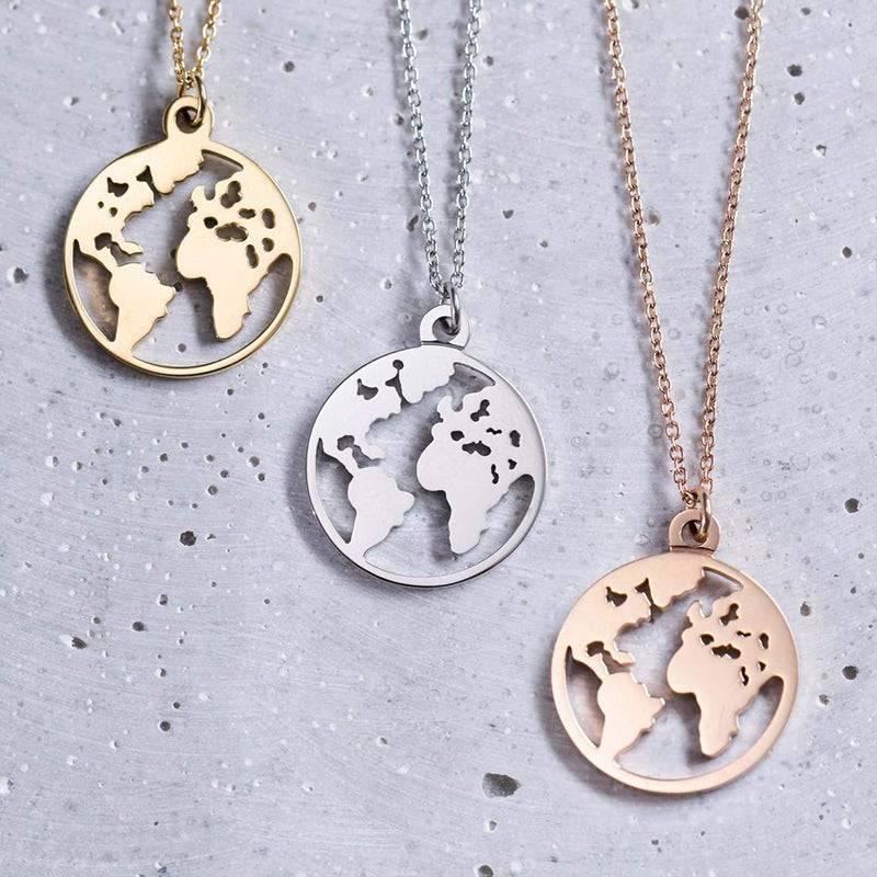 C - World Map Travel 18k Gold Plated or Silver Plated Alloy Necklace Pendant Traveling gift