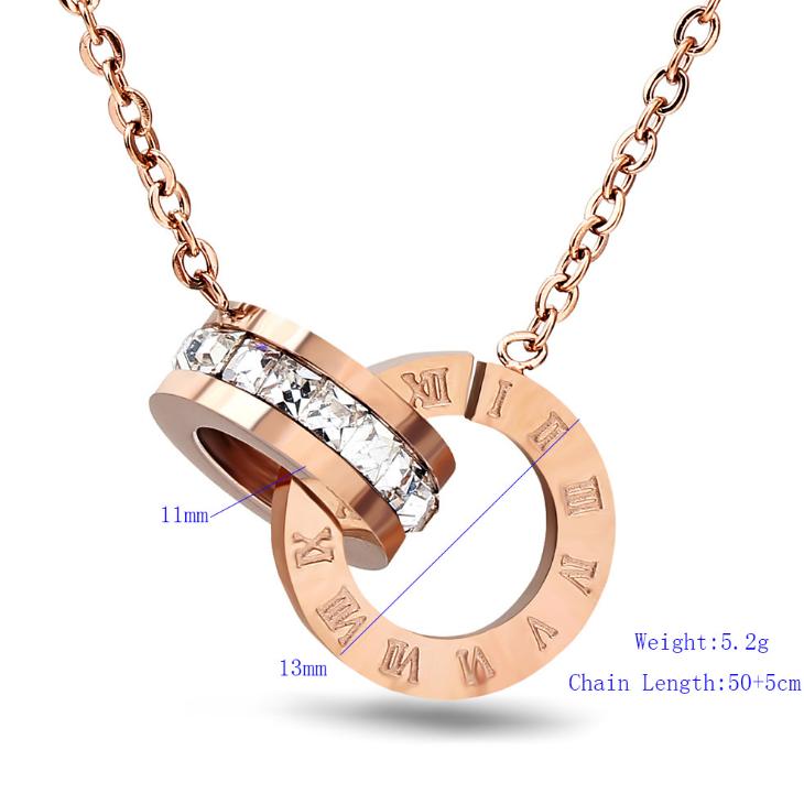 G - 18K Rose Gold Titanium Eternal Interlocking Crystal Circles Necklace Roman Numeral Pendant Infinity