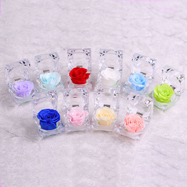 N - Real Rose Crystal Ring Box Preserved Flower Gift