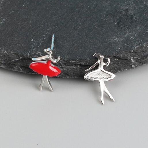 S925 silver needle red ballet girl cute earrings for women