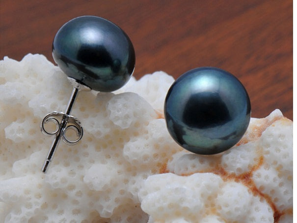 PD - Real Pearl Earrings Celeste Collections Black Peacock Pearls Earring 925 Sterling Silver gift box