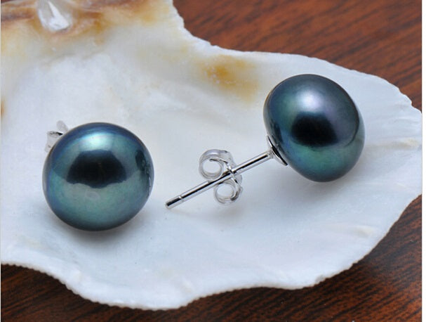 PD - Real Pearl Earrings Celeste Collections Black Peacock Pearls Earring 925 Sterling Silver gift box