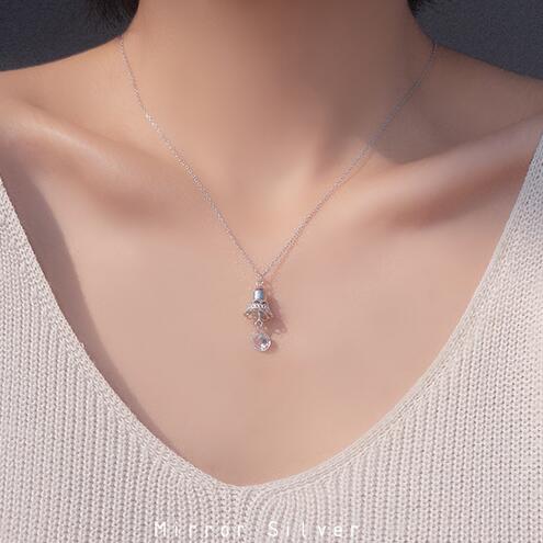 S925 Silver Hollow-out Lovely Bell Lace Water Drop Necklace pendant