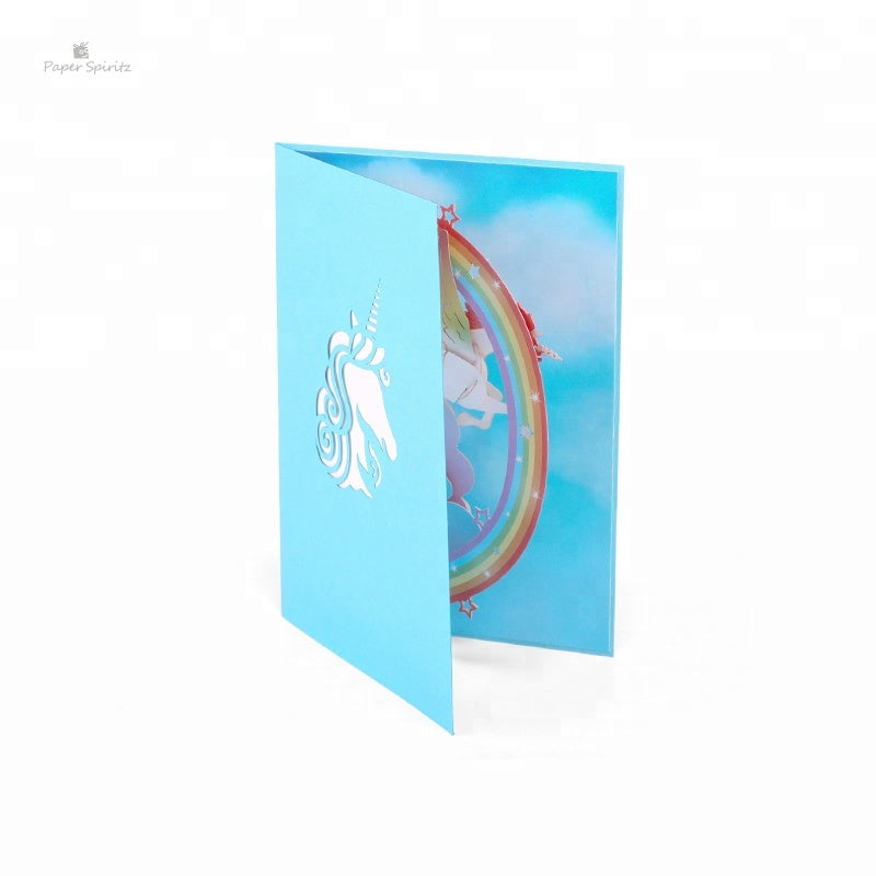B - Birthday Cut Rainbow Unicorn 3d Pop Up Card