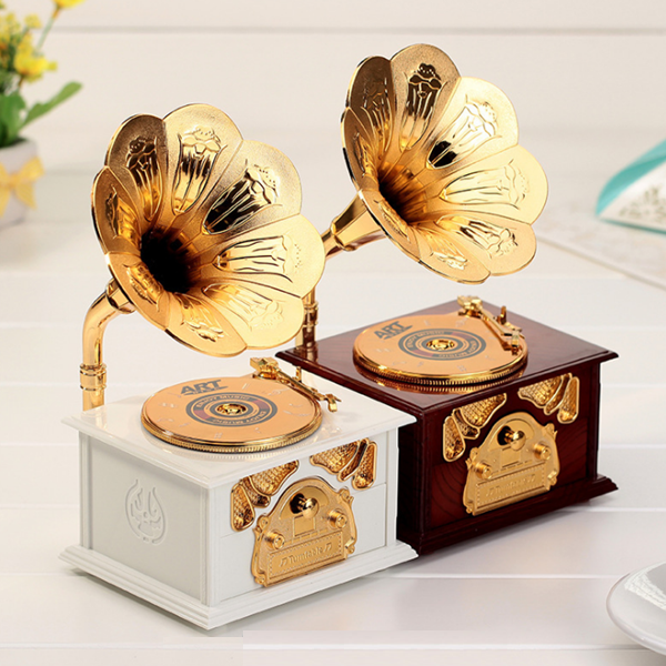 Phonograph Record Player Music Box Jewellery storage Old Timer Vintage Retro Style Home Decor Musical Gift Toy