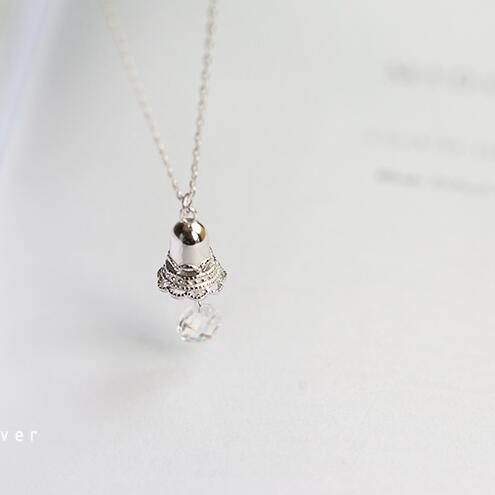 S925 Silver Hollow-out Lovely Bell Lace Water Drop Necklace pendant