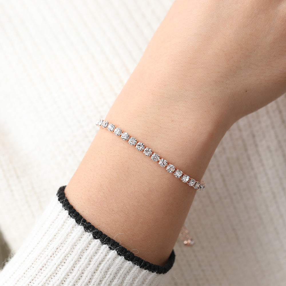 B - Crystal Adjustable Tennis Bracelets White Purple Red Green Pink in Silver & Rose Gold Alloy Gift