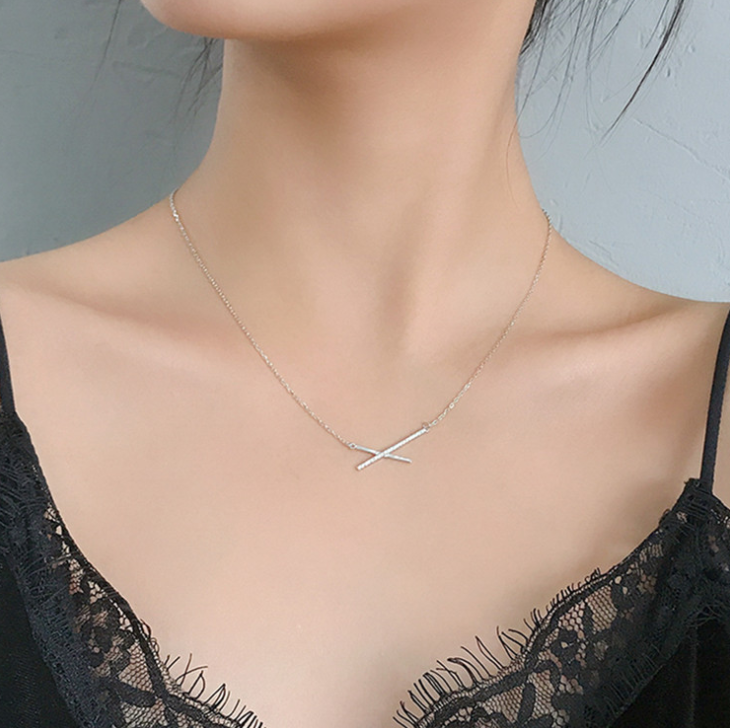 925 sliver jewelry fashion chic unique rhinestone cross necklace women