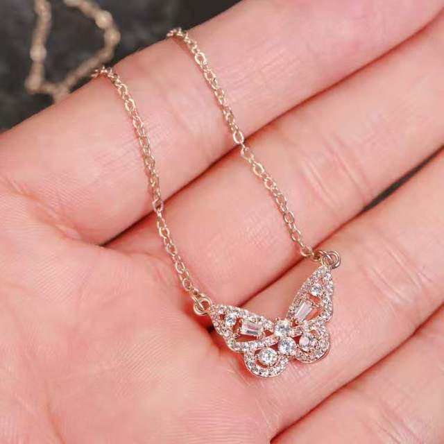 T - Gold Silver Plating Zircon Necklace Butterfly Pendant Charms Necklace Collar Jewelry