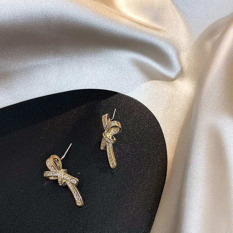 K - Crystal Bow Knot Rhinstone Earrings 925 Sterling Silver Post Gold Dainty Earring Jewellery Gift