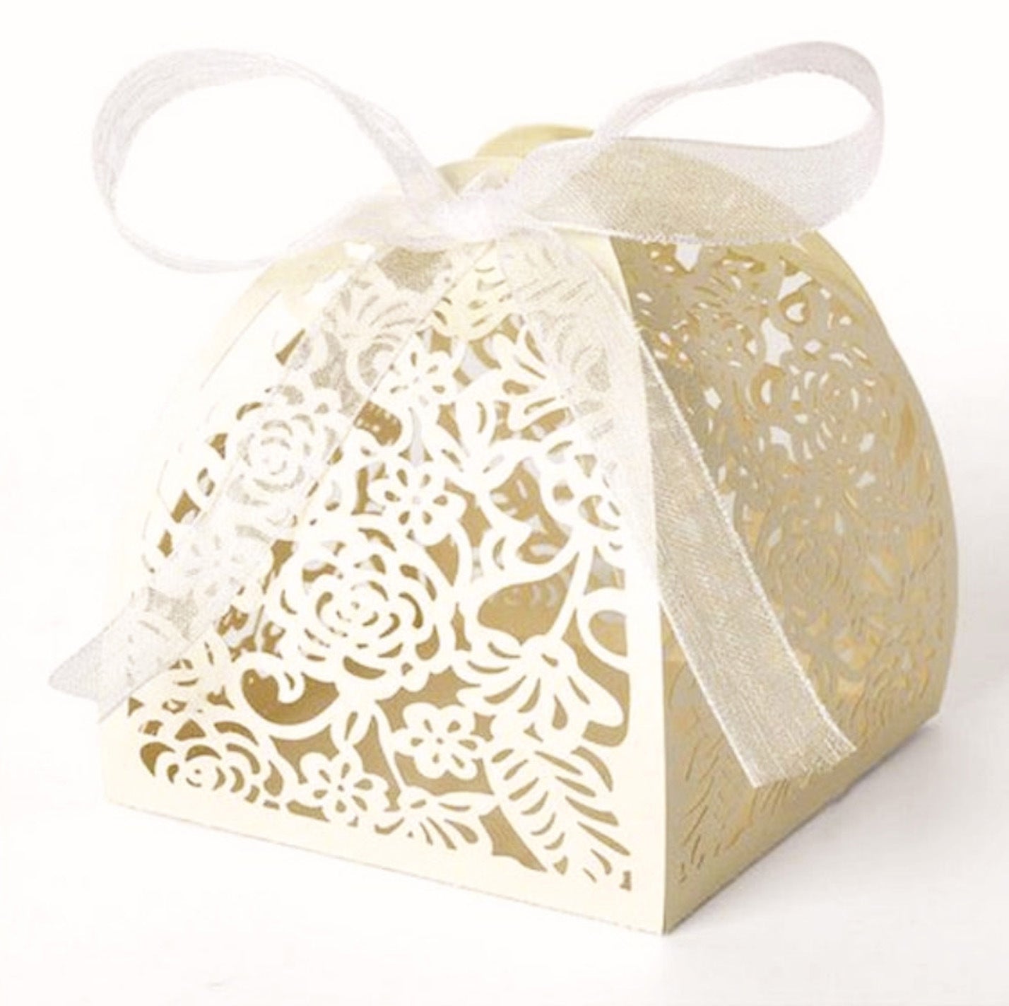 M - 20pc Party Favor Boxes Laser Cut Box Ribbon Graduation Birthday Wedding Bridal Gift White Pink Gold