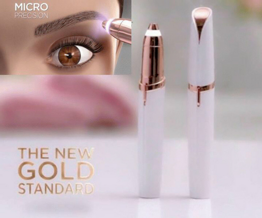 A - Eyebrows Shaper Facial Hair Remove Device Painless Waxing 18K Gold plated, built in light, gentle on all skin types, USB charger included