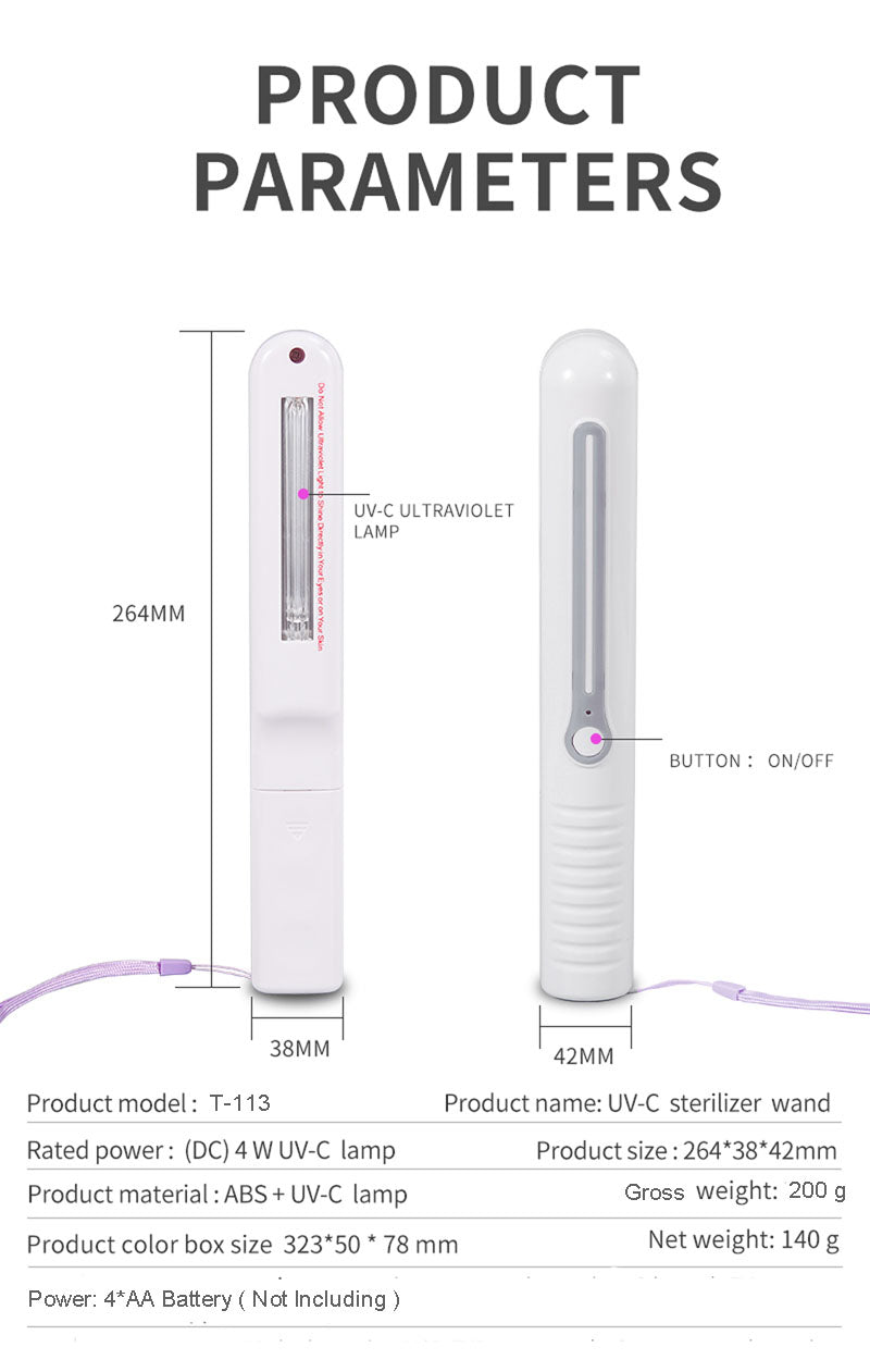 P - Handheld UVC Sanitizer Wand UV Sterilizer 99.9% Sterilization Cordless Battery