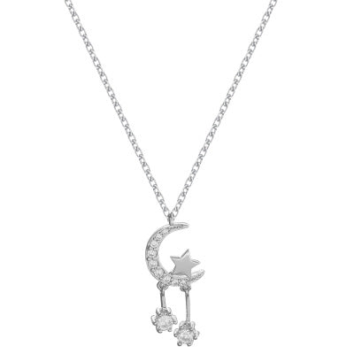 925 plated silver moon and star necklace