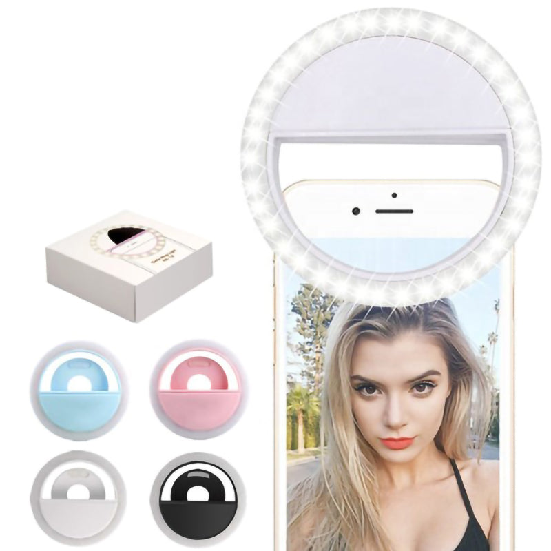 K - Circle Ring Light Clip USB Rechargeable 3 Levels Brightness for Cellphone, Laptop, Selfies