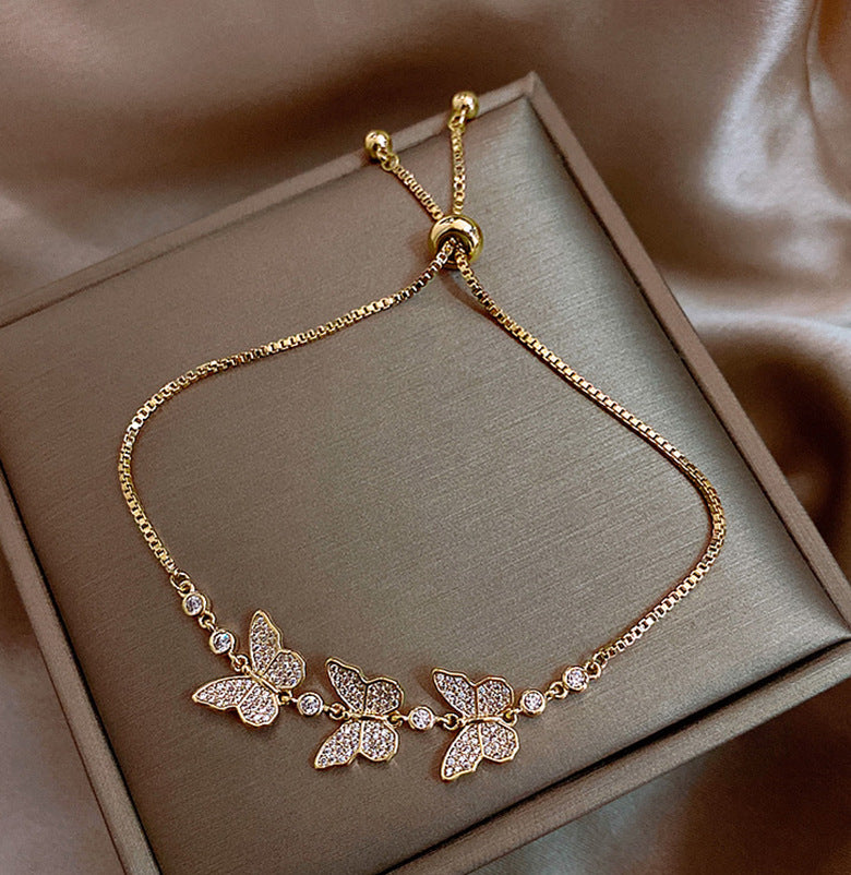 18K Gold Plated Diamond Butterflies Bracelet Dainty Cubic Zirconia Crystal Butterfly Gift