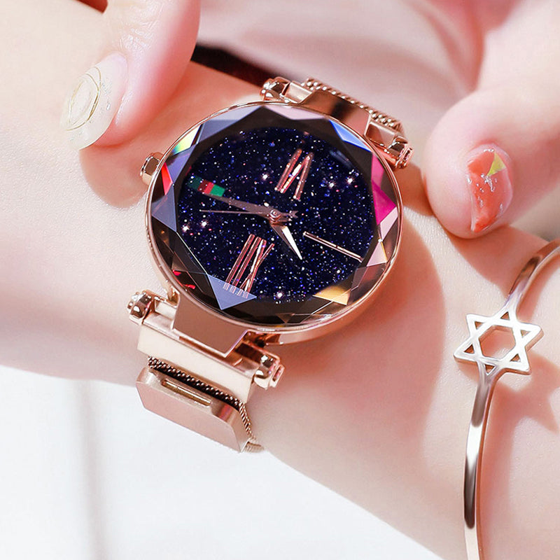 Star Dust Watch Adjustable Stainless Steel Bracelet Rose Gold, Blue, Black & Purple