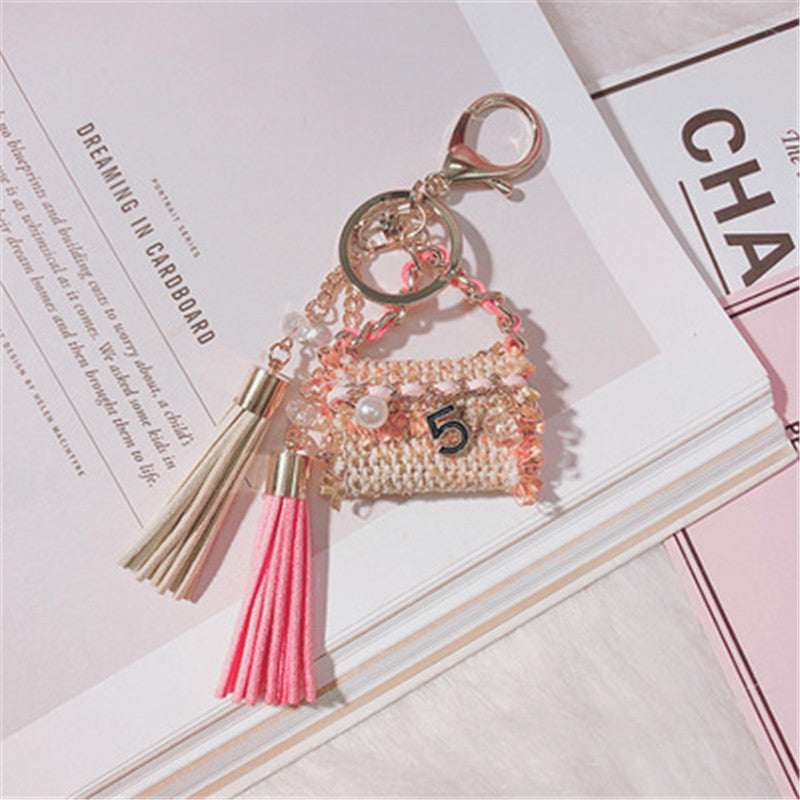 Creative Fur Tassel Ball Diamond Crystal Rhinestone Handbag Car Keychain Ladies Gift Pendant Keyring