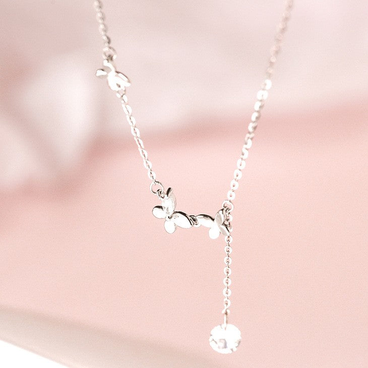O - Butterfly Crystal 925 Sterling Silver Choker Necklace Pendant Gift Birthday Wedding Jewelry